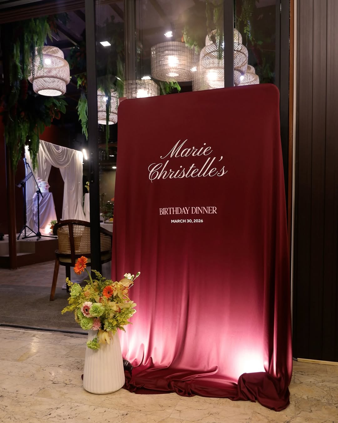 Marie Christelle birthday dinner welcome board at AMBAI