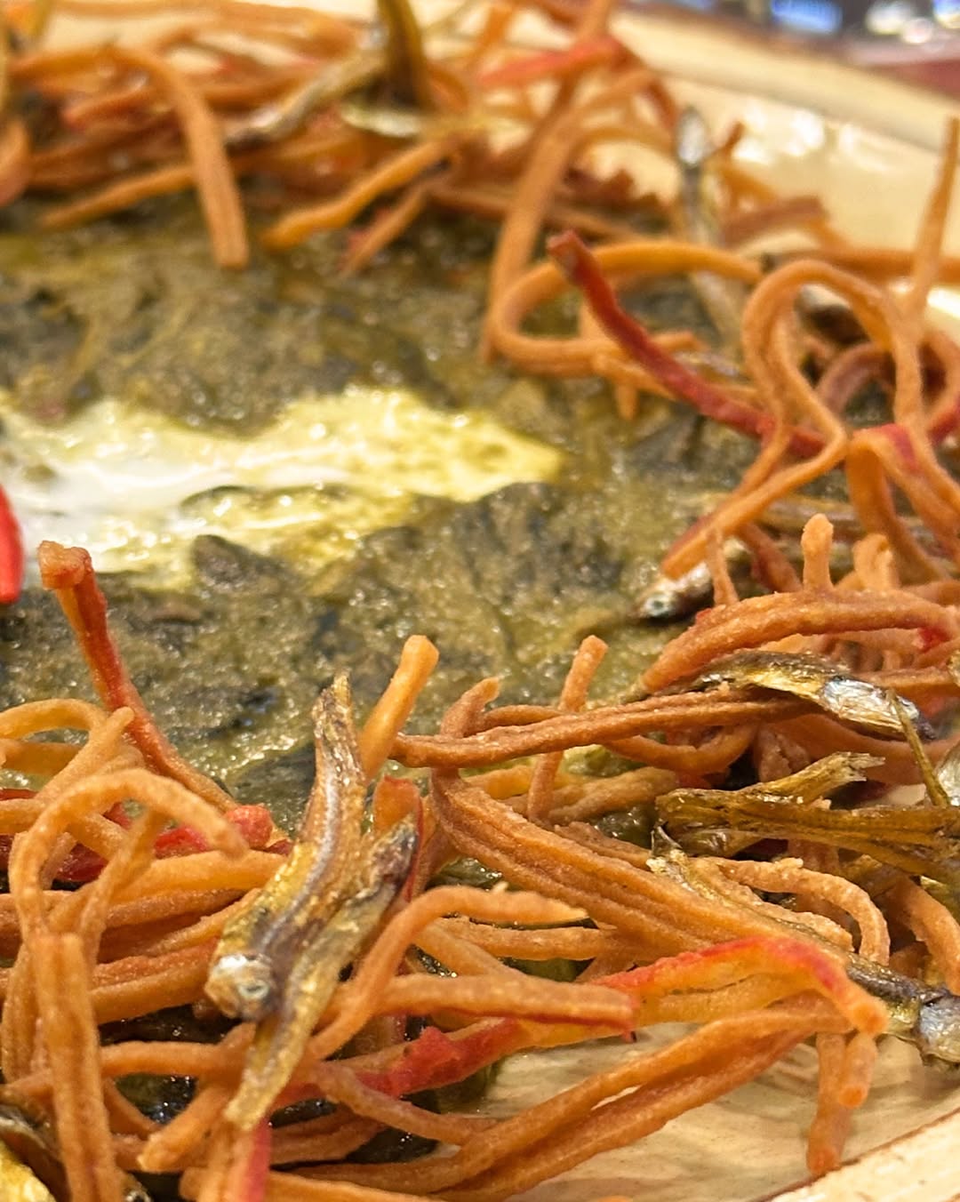AMBAI pancit noodles with dilis and pesto sauce